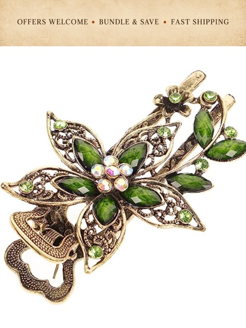 Crystal Flower Hair Clip French Barrette Women's Party Wedding Accessory